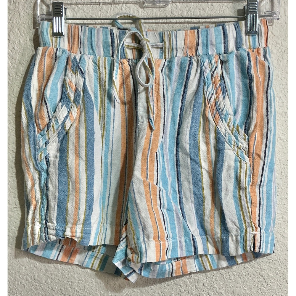 Briggs Women's XS Linen Rayon Striped Pull-On Drawstring Shorts Coastal Beach